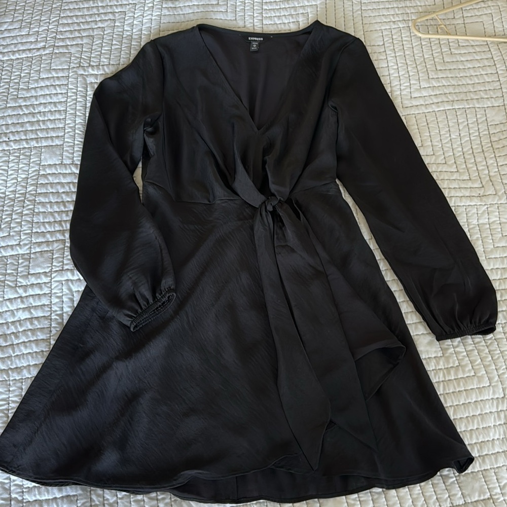 Express Black Satin Wrap Dress 🖤
